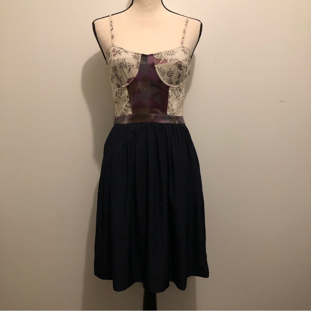 RACHEL Rachel Roy tie-dye bustier top adjustable straps navy blue skirt EUC SZ 4